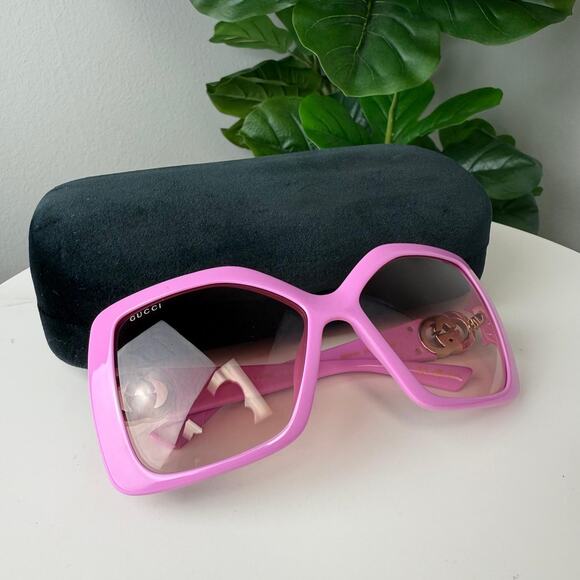 Gucci Acetate Square Frame Sunglasses Pink - Picture 3 of 3